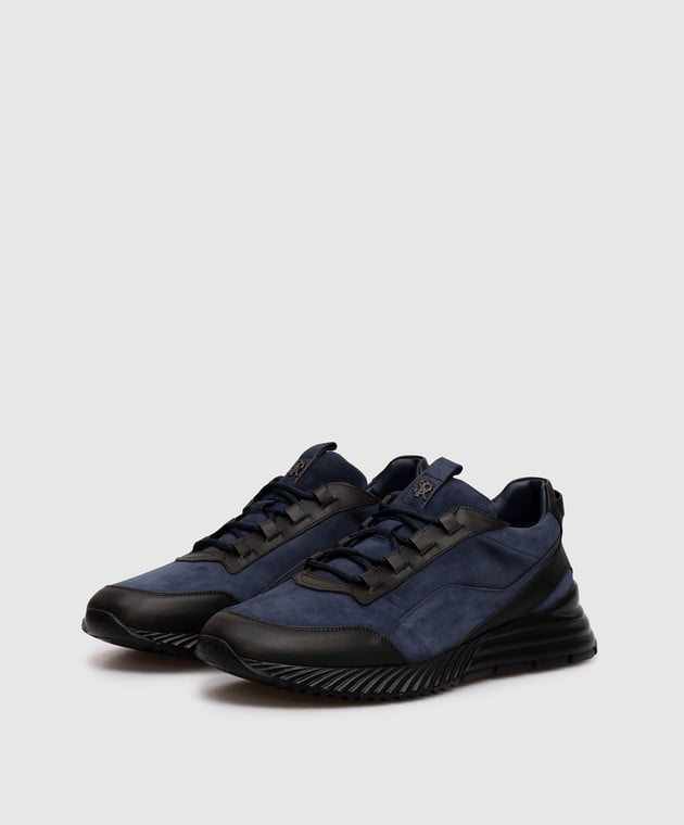 STEFANO RICCI Blue nubuck sneakers with logo