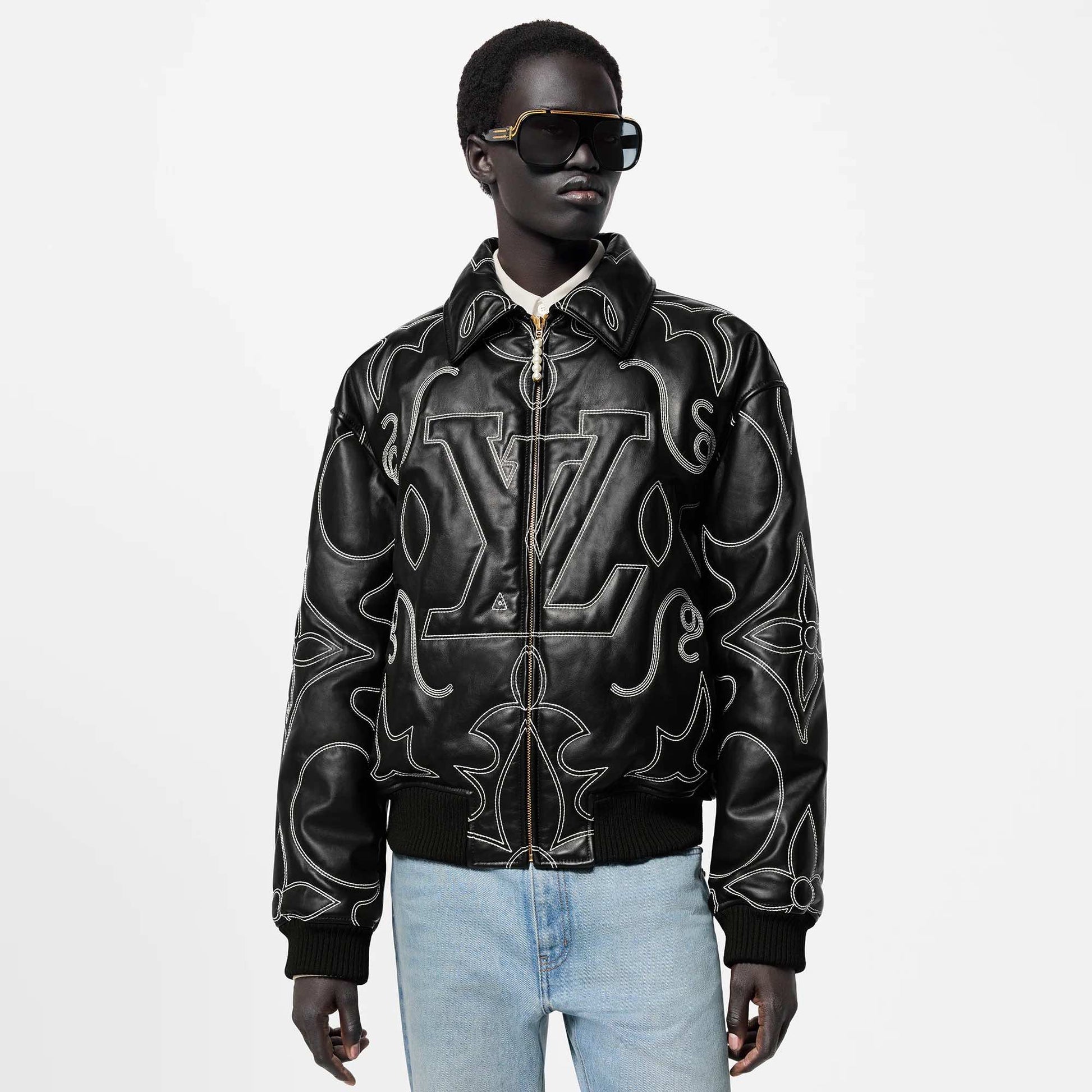 Bomber Brodé en Cuir