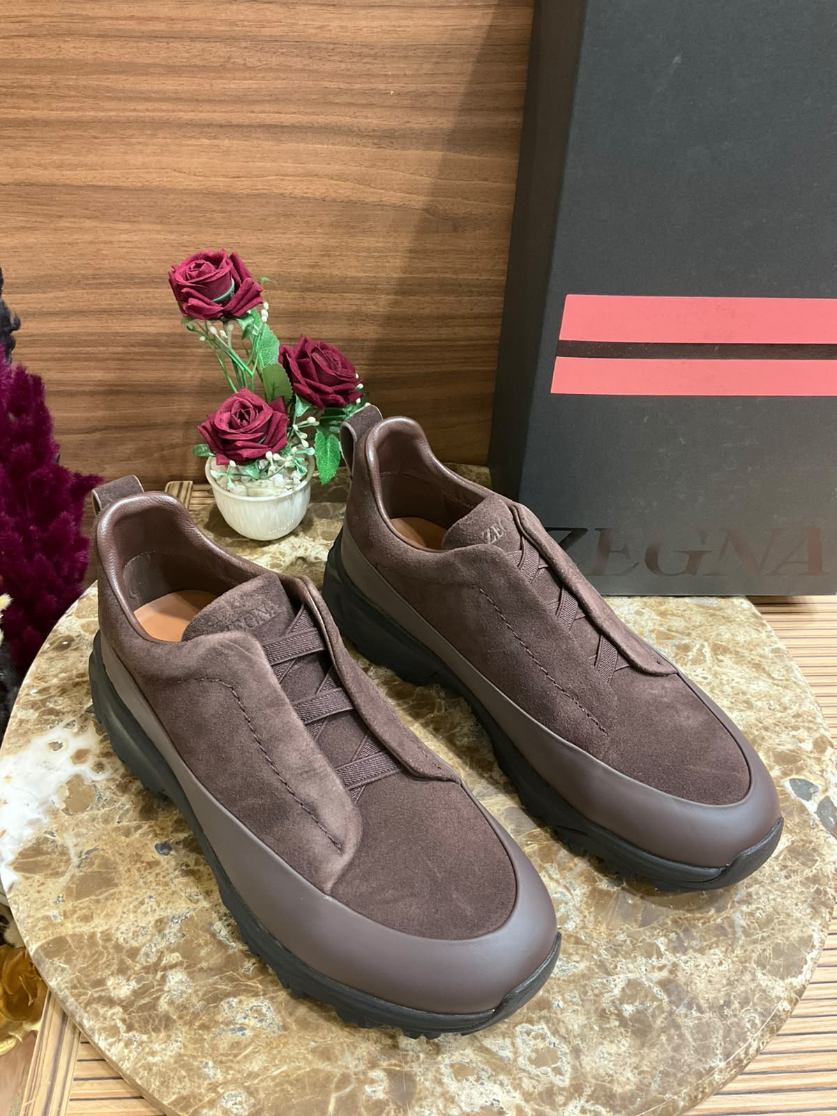 Espadrilles Zegna - Triple Stitch™ - Monte en Cuir et Veau Velours Marron Foncé
