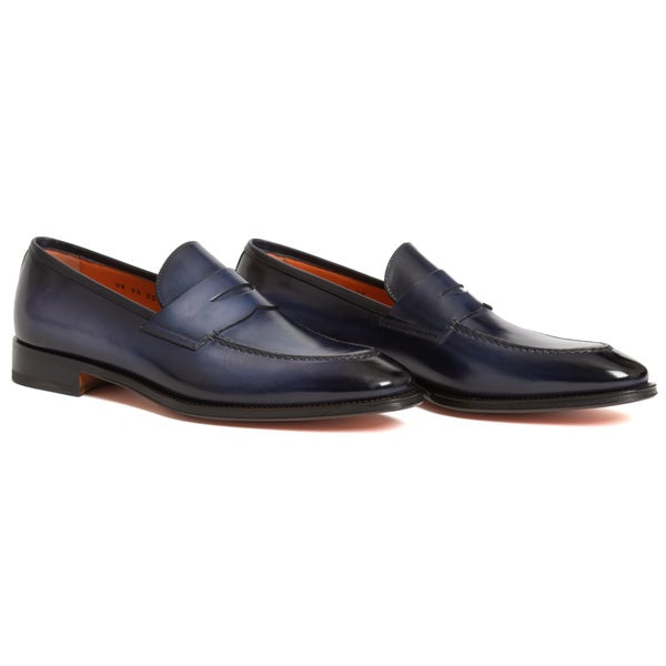 Mocassin Santoni - Penny Carlo - Cuir - Bleu