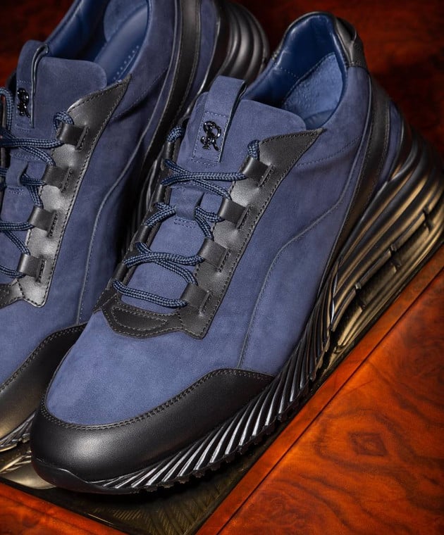 STEFANO RICCI Blue nubuck sneakers with logo
