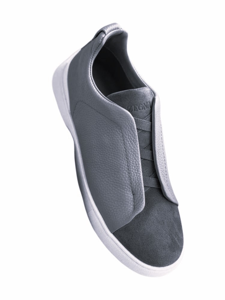 BASKETS ZEGNA TRIPLE STITCH™ SECONDSKIN EN DAIM ET CUIR GRIS