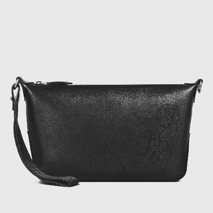 POCHETTE BERLUTI ZIPPEE TOUJOURS SOFT EN CUIR SCRITTO EN NOIR