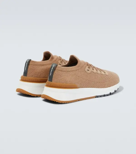 BASKETS BRUNELLO CUCINELLI EN MAILLE JACQUARD EN CARAMEL