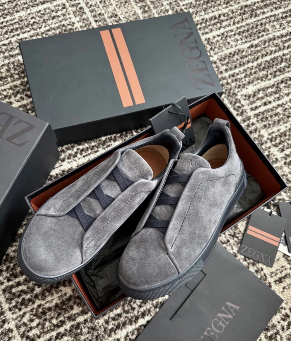 baskets triple stitch™ en cuir de cerf gris noir