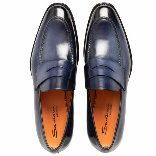 Mocassin Santoni - Penny Carlo - Cuir - Bleu