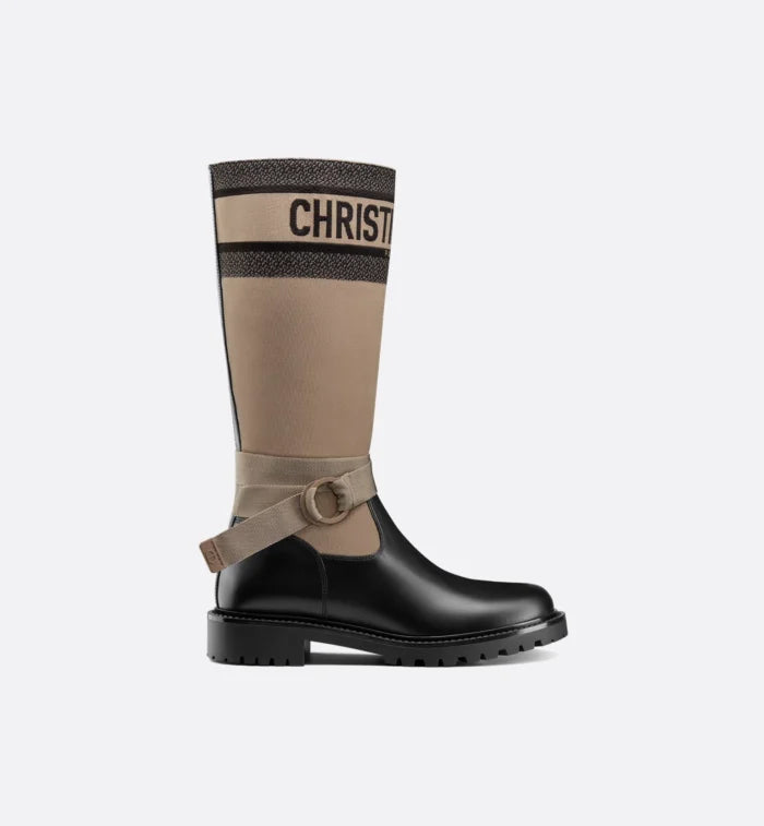 BOTTES DIOR EN RE MAJEUR AVEC TISSU TECHNIQUE TAUPE CHAUD EN NOIR