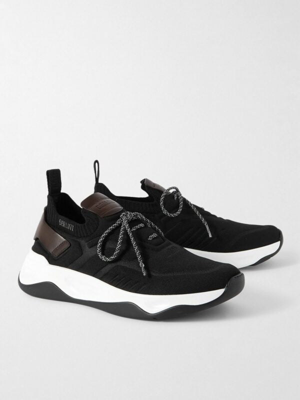 BASKETS BERLUTI SHADOW VENEZIA EN MAILLE STRETCH CUIR EN NOIR