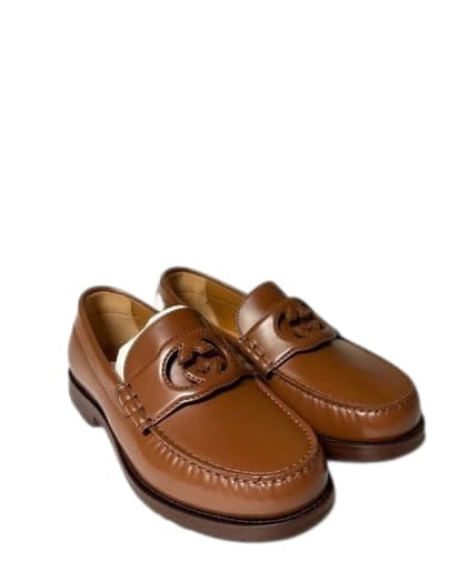 MOCASSIN GUCCI A MEDAILLON GG ENTRELACE EN MARRON CARAMEL