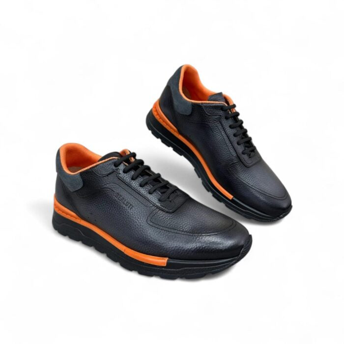 SNEAKER BERLUTI FAST TRACK EN CUIR DE VEAU VENEZIA EN NOIR/ORANGE