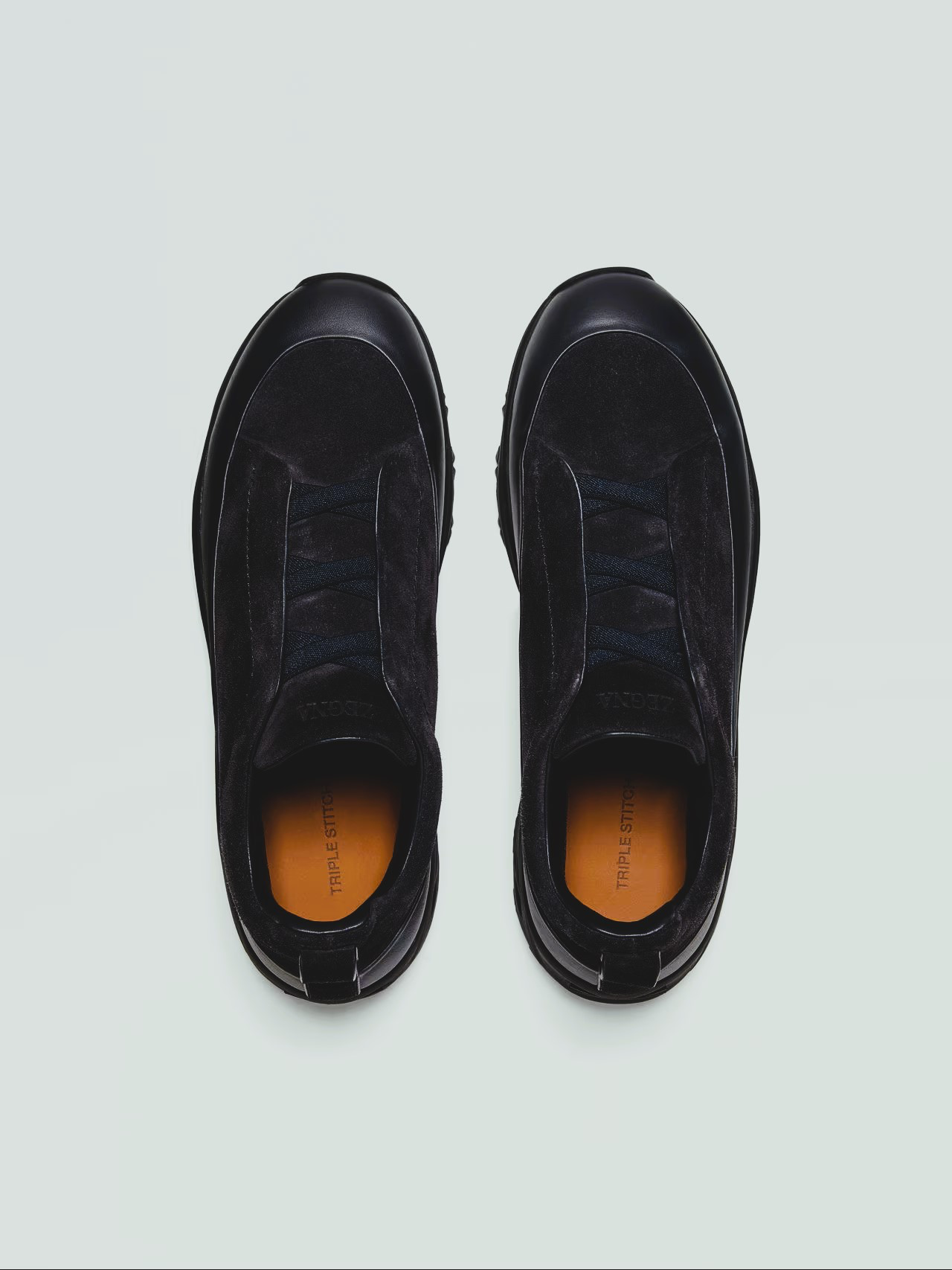 BASKETS ZEGNA TRIPLE STITCH™ MONTE EN CUIR ET VEAU VELOURS EN NOIR