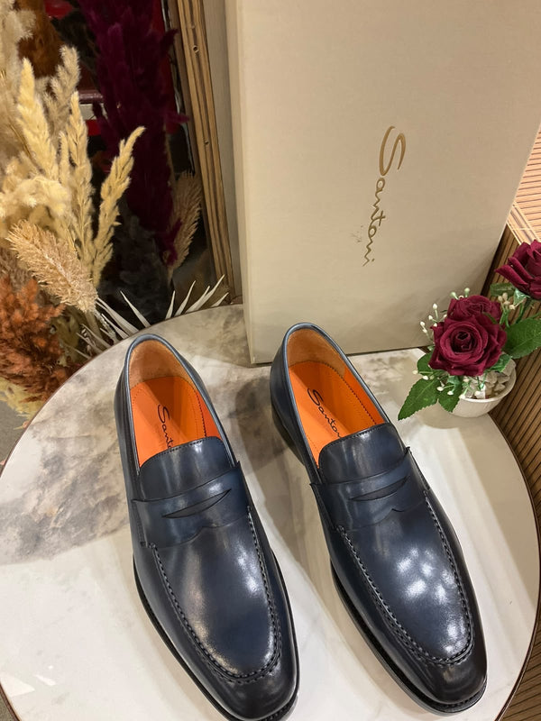 Mocassin Santoni - Penny Carlo - Cuir - Bleu