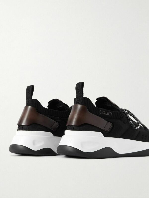 BASKETS BERLUTI SHADOW VENEZIA EN MAILLE STRETCH CUIR EN NOIR