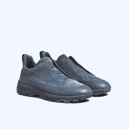 BASKETS ZEGNA TRIPLE STITCH™ MONTE EN CUIR ET VEAU VELOURS EN GRIS

د.م.