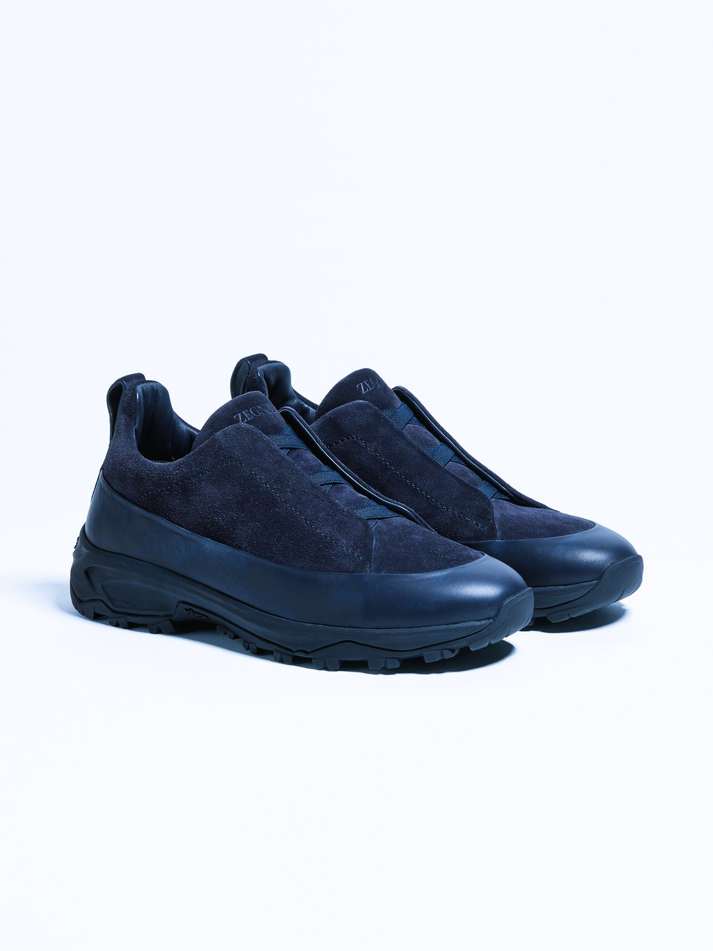 BASKETS ZEGNA TRIPLE STITCH™ MONTE EN CUIR ET VEAU VELOURS EN BLEU