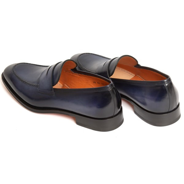 Mocassin Santoni - Penny Carlo - Cuir - Bleu