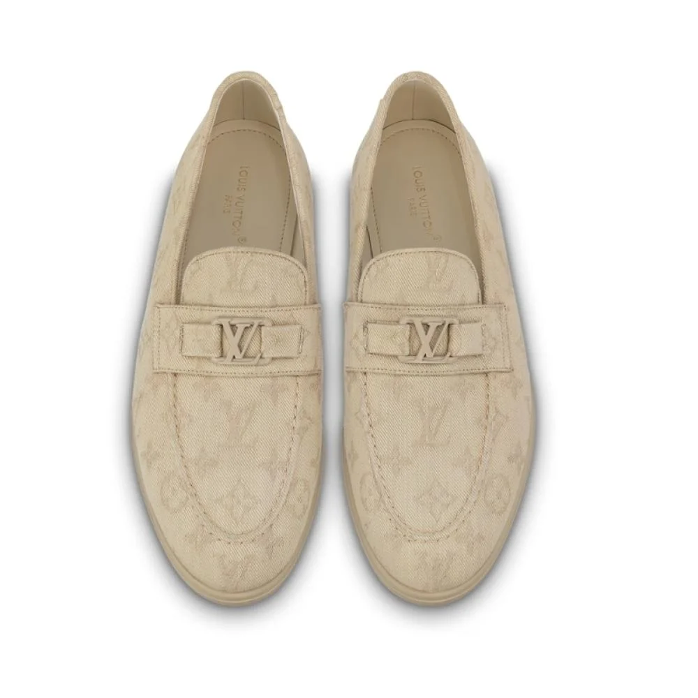 MOCASSIN LOUIS VUITTON EN BLANC CASSE A MOTIF « LOGO