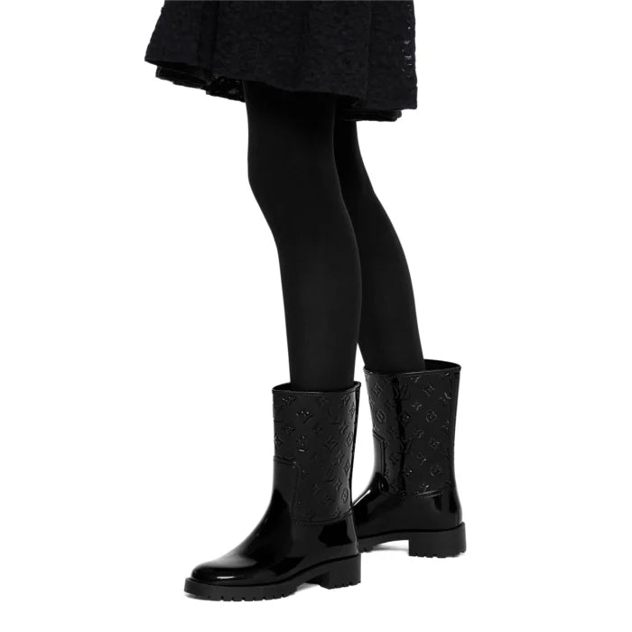 BOTTES LOUIS VUITTON WELLY BOOTS DROPS A MI-MOLLET EN NOIR