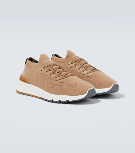 BASKETS BRUNELLO CUCINELLI EN MAILLE JACQUARD EN CARAMEL