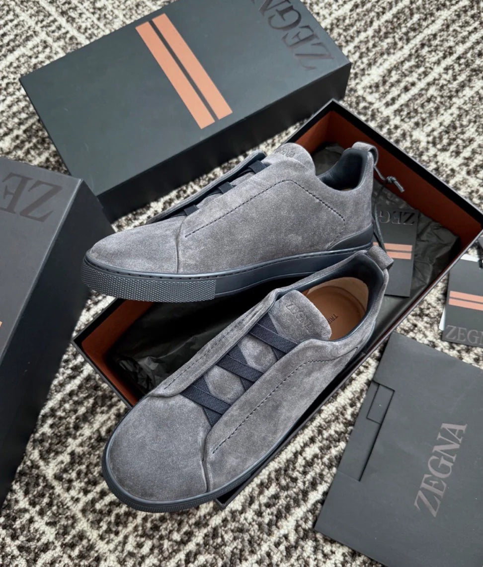 baskets triple stitch™ en cuir de cerf gris noir