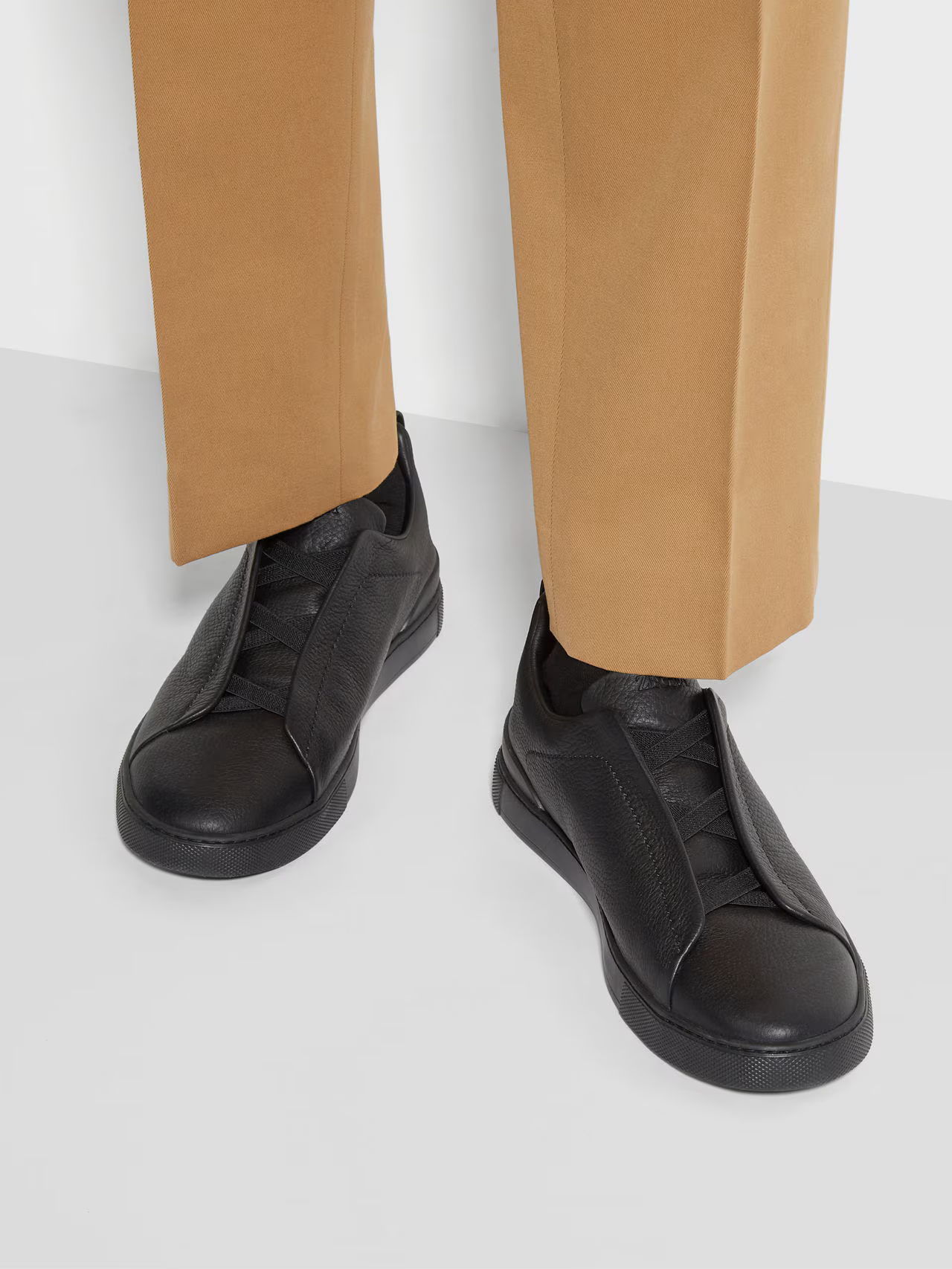 BASKETS ZEGNA TRIPLE STITCH™ EN CUIR DE CERF NOIRE