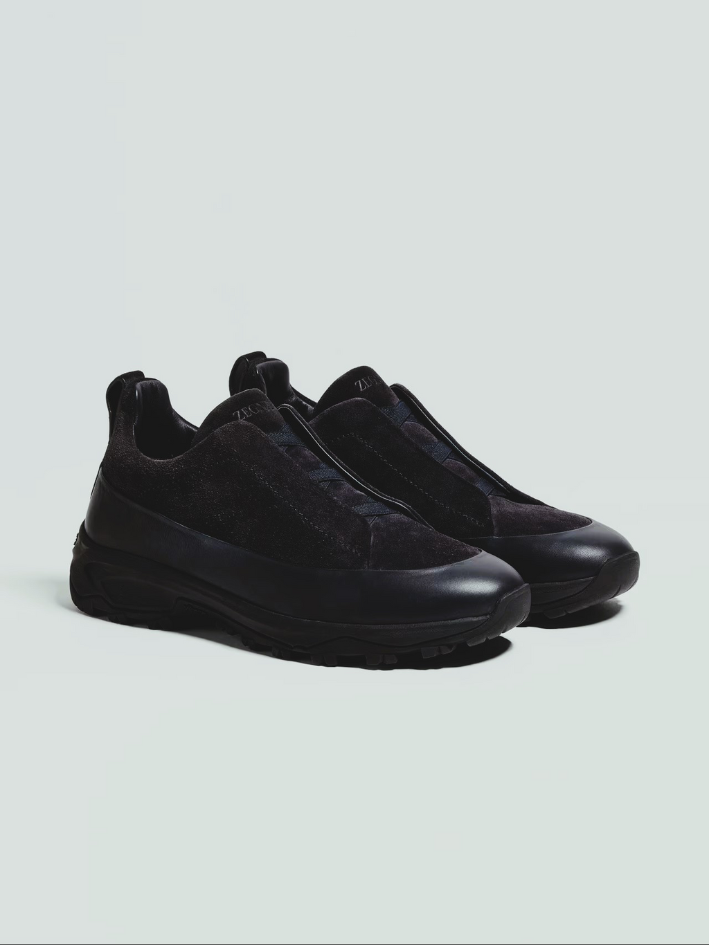 BASKETS ZEGNA TRIPLE STITCH™ MONTE EN CUIR ET VEAU VELOURS EN NOIR
