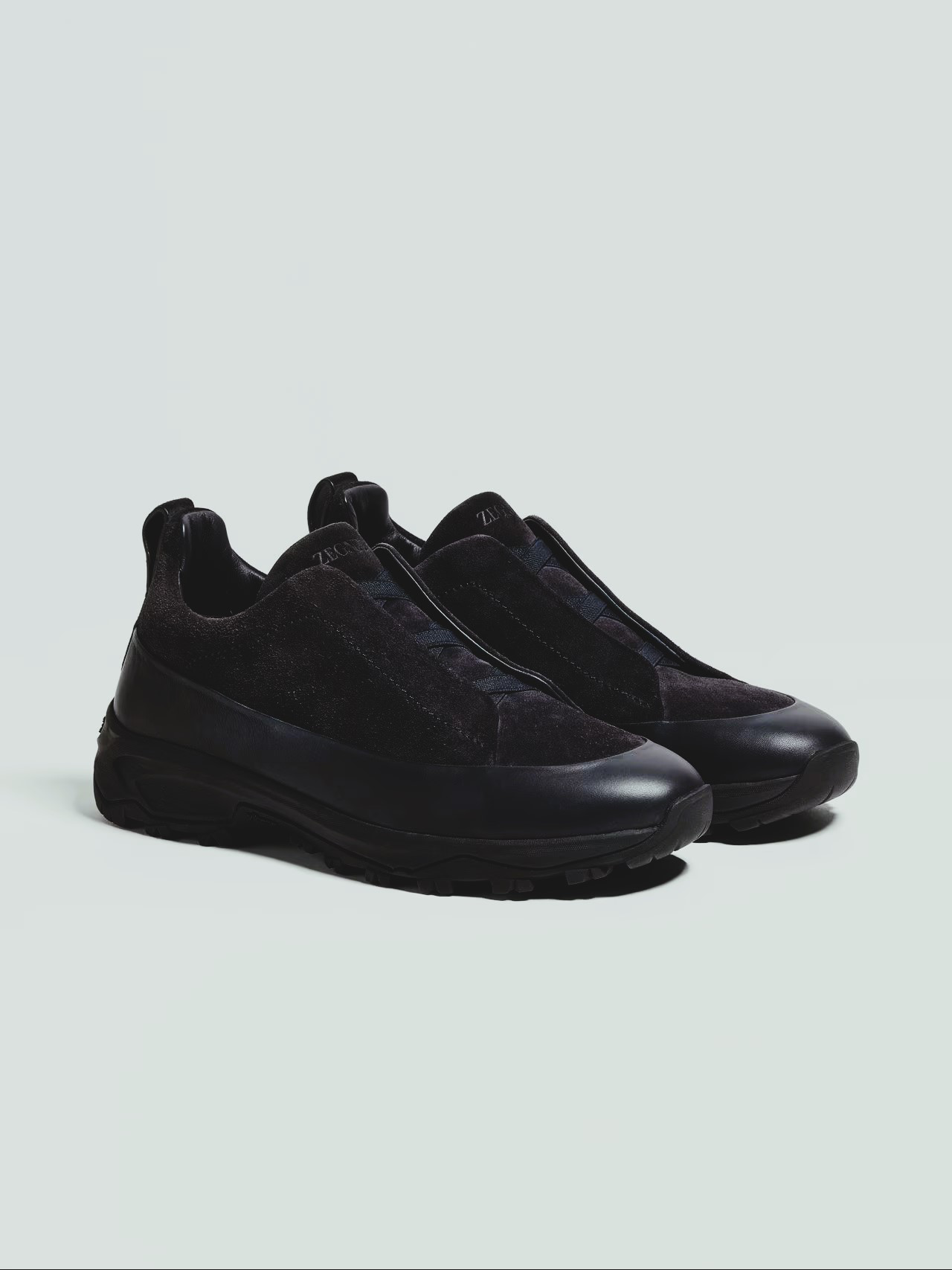 BASKETS ZEGNA TRIPLE STITCH™ MONTE EN CUIR ET VEAU VELOURS EN NOIR