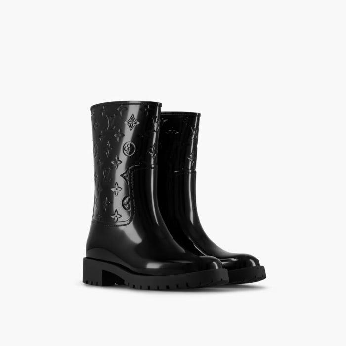 BOTTES LOUIS VUITTON WELLY BOOTS DROPS A MI-MOLLET EN NOIR
