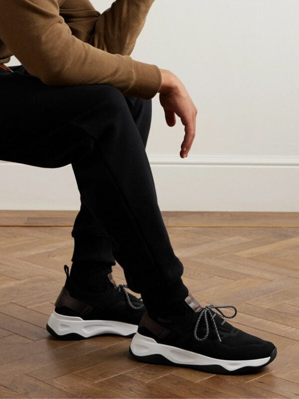 BASKETS BERLUTI SHADOW VENEZIA EN MAILLE STRETCH CUIR EN NOIR