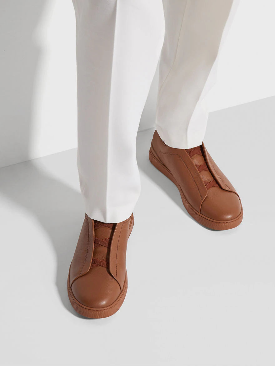 BASKETS TRIPLE STITCH™ EN CUIR DE CERF FOLIAGE FONCÉ